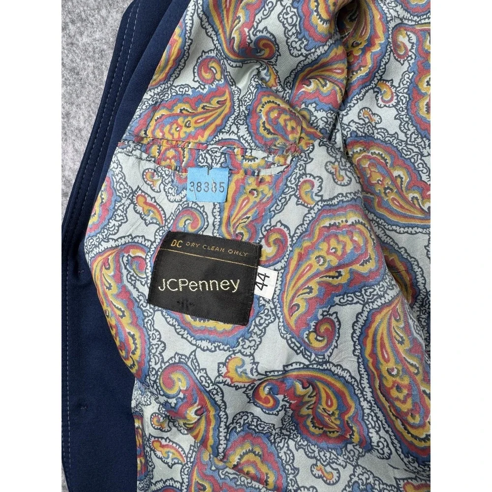 Vintage JCPenney Leisure Suit Jacket Mens 44 Blue Paisley Lined Western 60s 70s